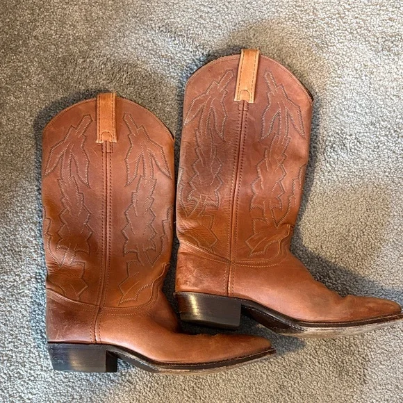 Vintage Dan Post Marlboro Brown Leather Cowboy Boots. Size 8 M - Picture 1 of 12